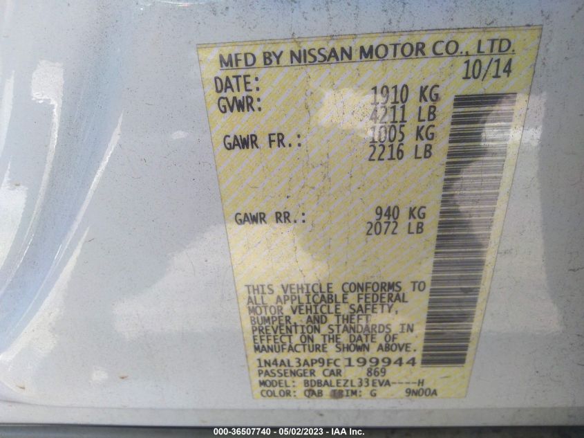 2015 NISSAN ALTIMA 2.5 S - 1N4AL3AP9FC199944