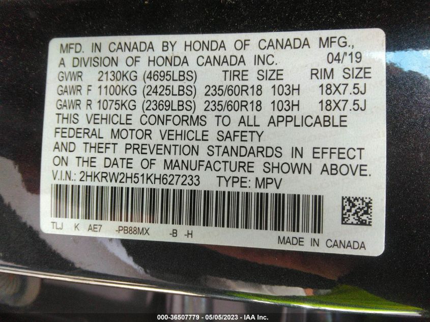 2019 HONDA CR-V EX - 2HKRW2H51KH627233
