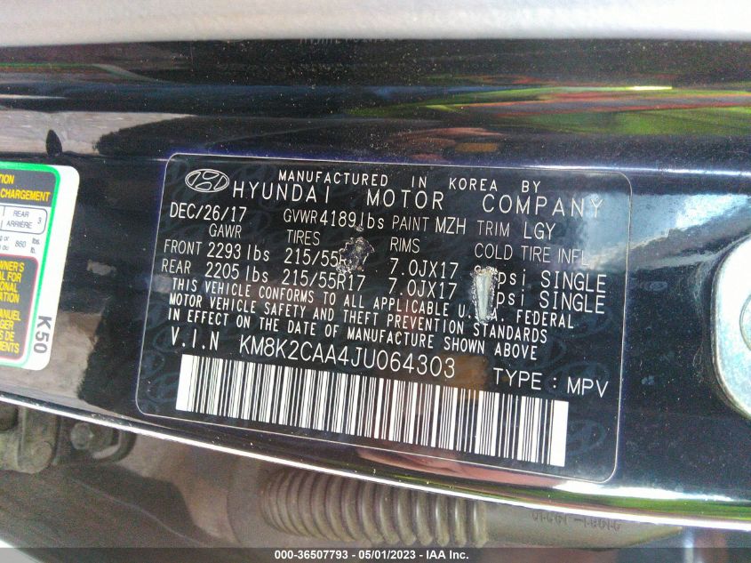 2018 HYUNDAI KONA SEL - KM8K2CAA4JU064303