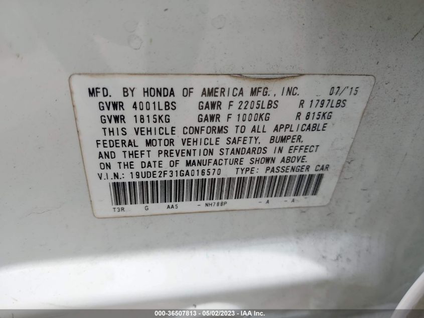 2016 ACURA ILX - 19UDE2F31GA016570