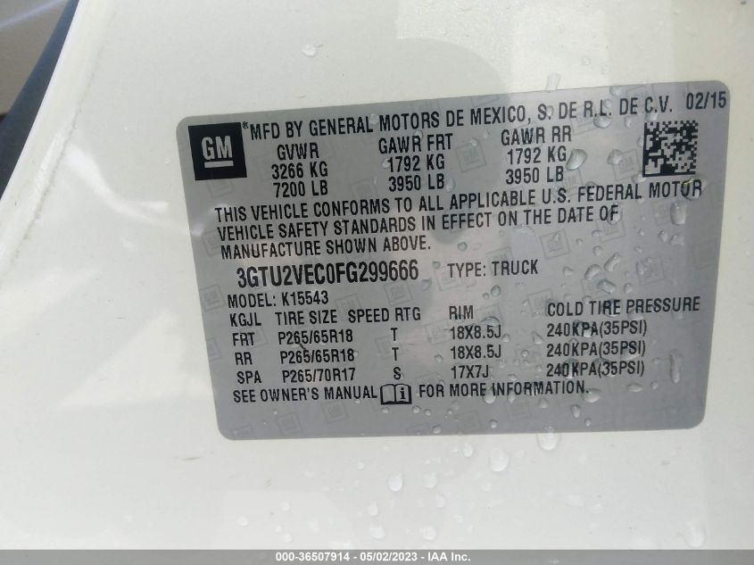 2015 GMC SIERRA 1500 SLT - 3GTU2VEC0FG299666