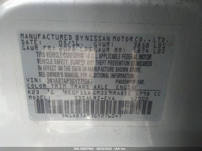 2016 NISSAN SENTRA SR/SL/S/SV/FE+ S - 3N1AB7AP3GY276047