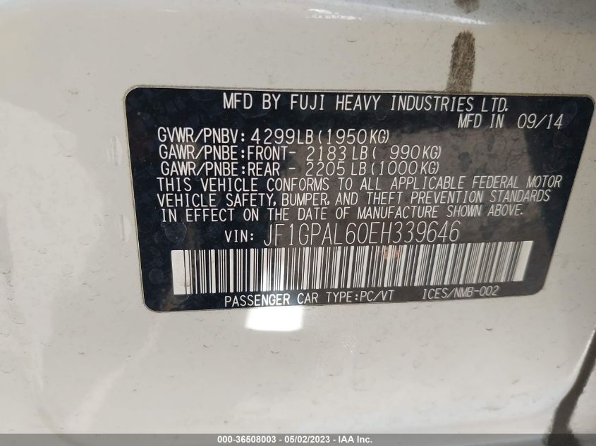 2014 SUBARU IMPREZA WAGON 2.0I SPORT PREMIUM - JF1GPAL60EH339646