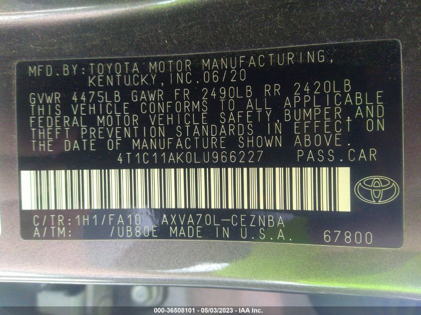 2020 TOYOTA CAMRY LE - 4T1C11AK0LU966227
