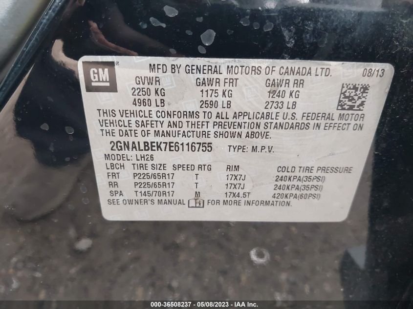 2014 CHEVROLET EQUINOX LT - 2GNALBEK7E6116755