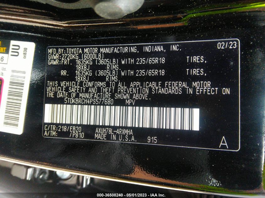 2023 TOYOTA HIGHLANDER HYBRID XLE - 5TDKBRCH4PS577680