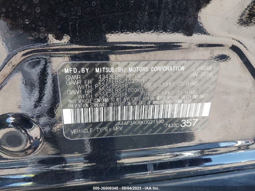 2019 MITSUBISHI OUTLANDER SPORT 2.0 - JA4AP3AU6KU021590