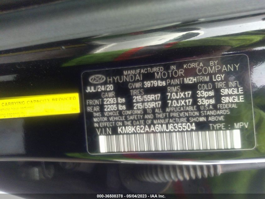 2021 HYUNDAI KONA SEL PLUS - KM8K62AA6MU635504
