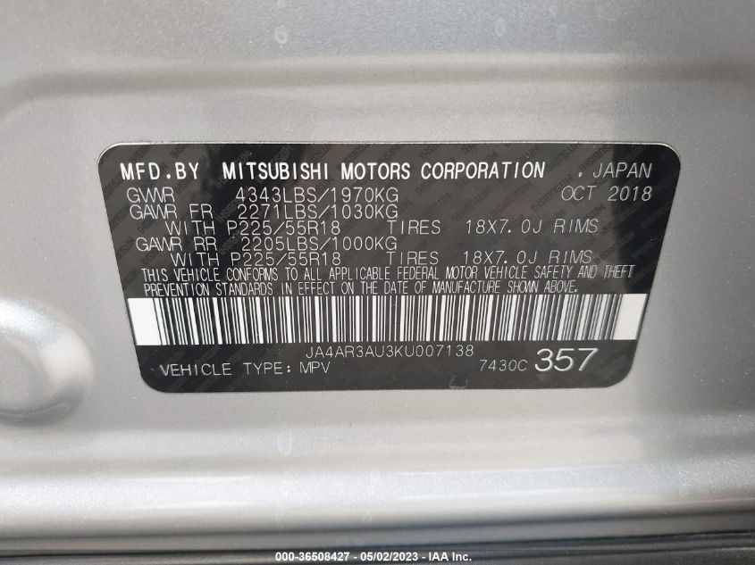 2019 MITSUBISHI OUTLANDER SPORT 2.0 - JA4AR3AU3KU007138