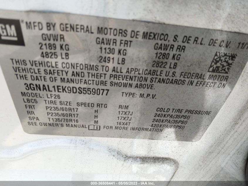 2013 CHEVROLET CAPTIVA SPORT FLEET LS - 3GNAL1EK9DS559077