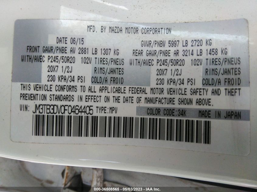 2015 MAZDA CX-9 GRAND TOURING - JM3TB3DV0F0464405