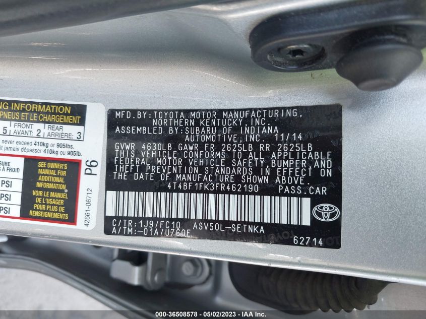 2015 TOYOTA CAMRY XLE/SE/LE/XSE - 4T4BF1FK3FR462190