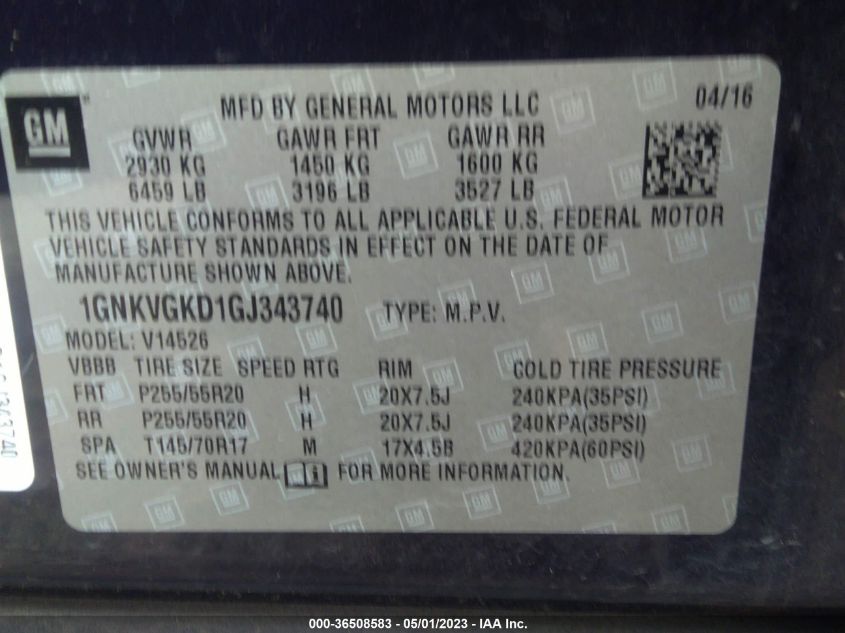 2016 CHEVROLET TRAVERSE LT - 1GNKVGKD1GJ343740