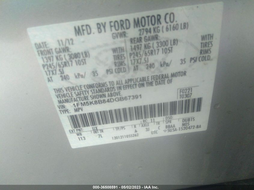 2013 FORD EXPLORER BASE - 1FM5K8B84DGB67391