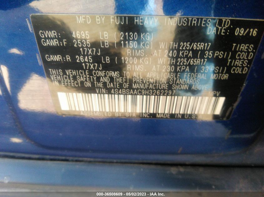2017 SUBARU OUTBACK - 4S4BSAAC9H3262297