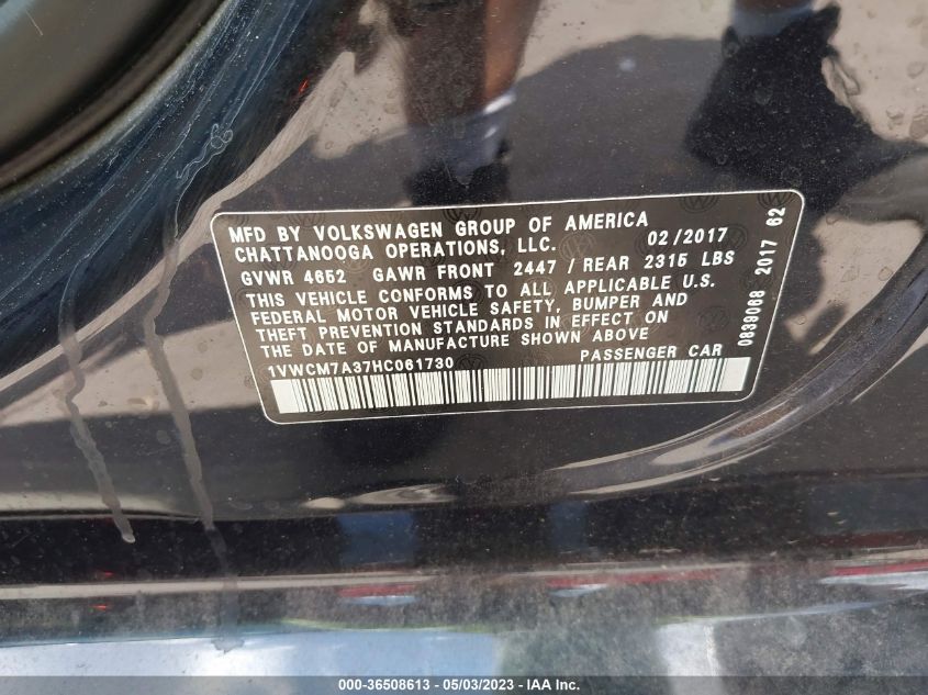 2017 VOLKSWAGEN PASSAT V6 SEL PREMIUM - 1VWCM7A37HC061730