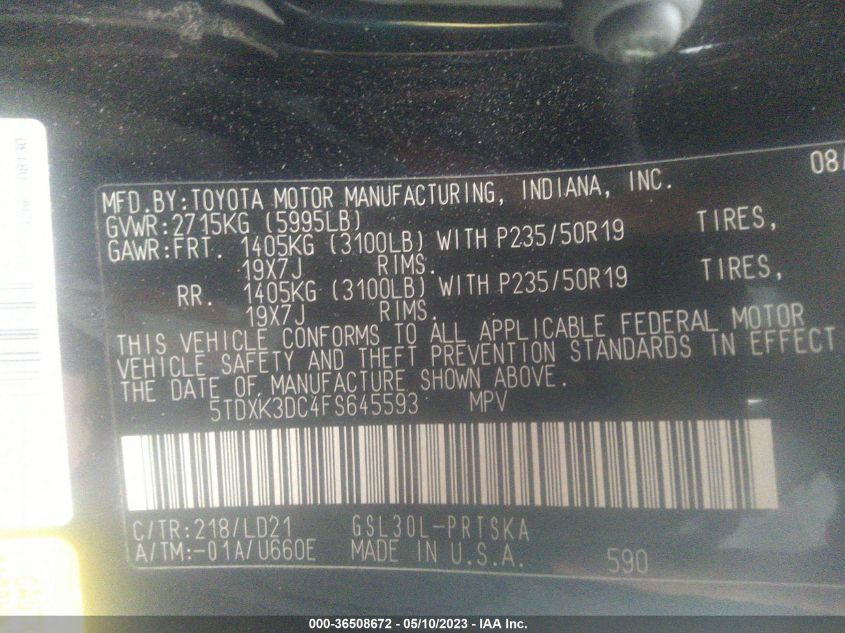 2015 TOYOTA SIENNA SE - 5TDXK3DC4FS645593