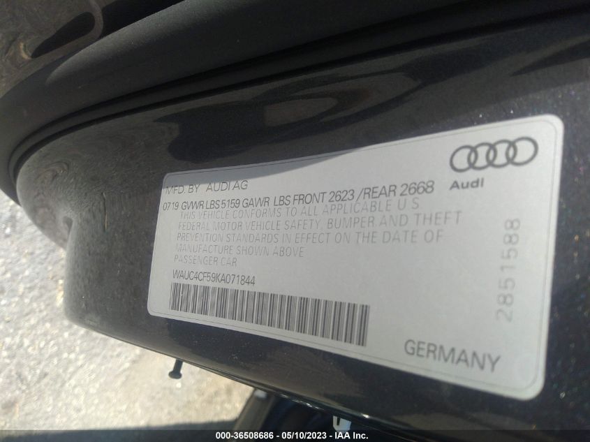 2019 AUDI S5 SPORTBACK PRESTIGE - WAUC4CF59KA071844