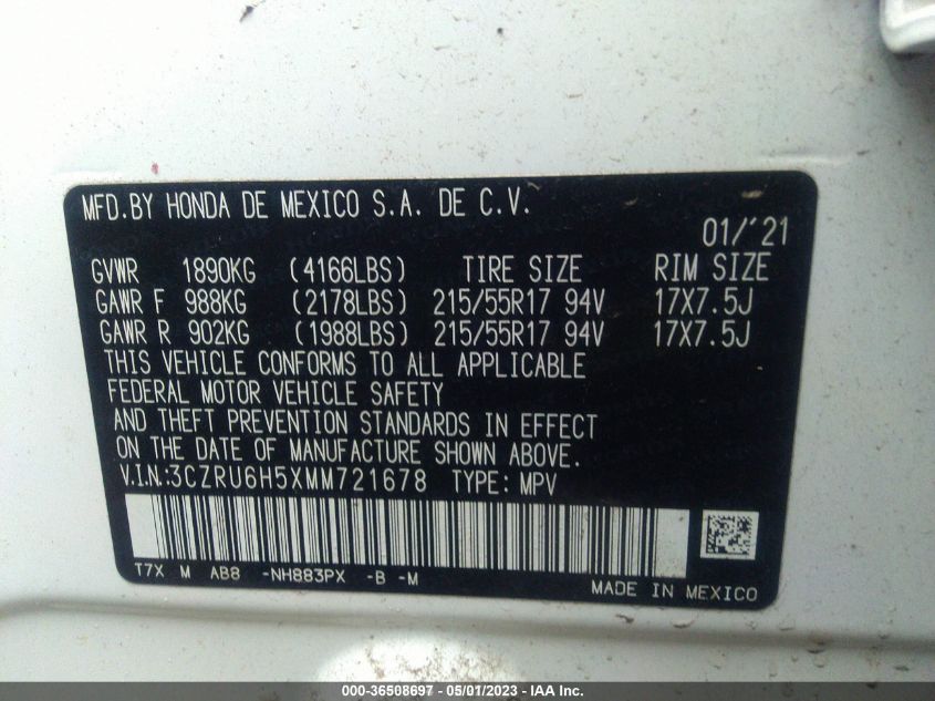 2021 HONDA HR-V EX - 3CZRU6H5XMM721678
