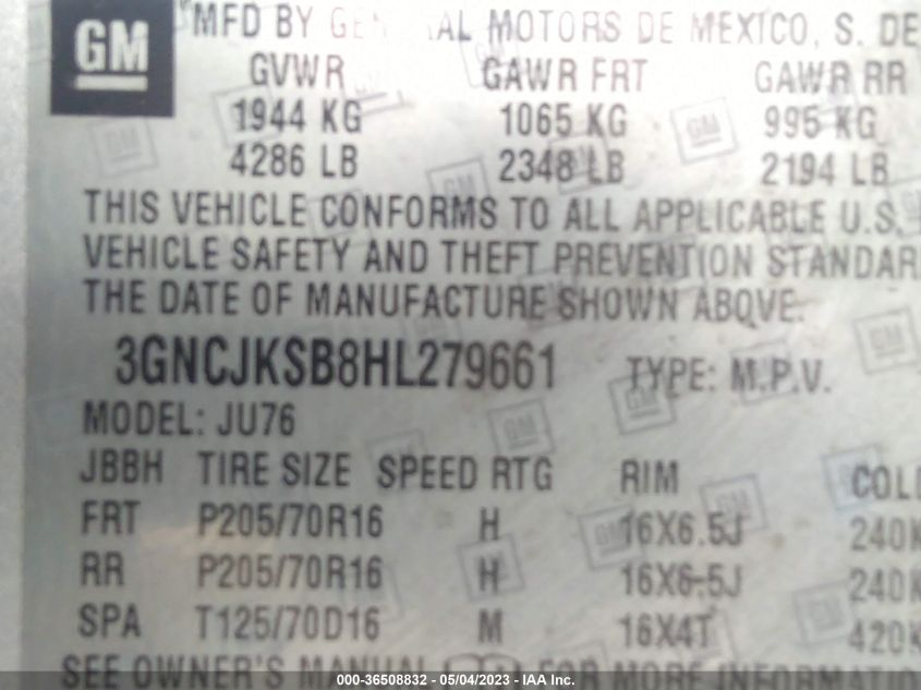 2017 CHEVROLET TRAX LS - 3GNCJKSB8HL279661