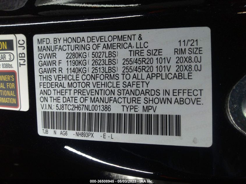 2022 ACURA RDX W/A-SPEC PACKAGE - 5J8TC2H67NL001386