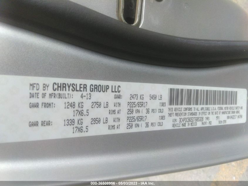 2013 DODGE JOURNEY SXT - 3C4PDCBG5DT685328