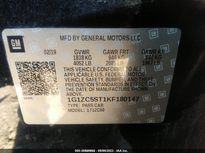 VIN 1G1ZC5ST1KF180147 2019 CHEVROLET MALIBU LS