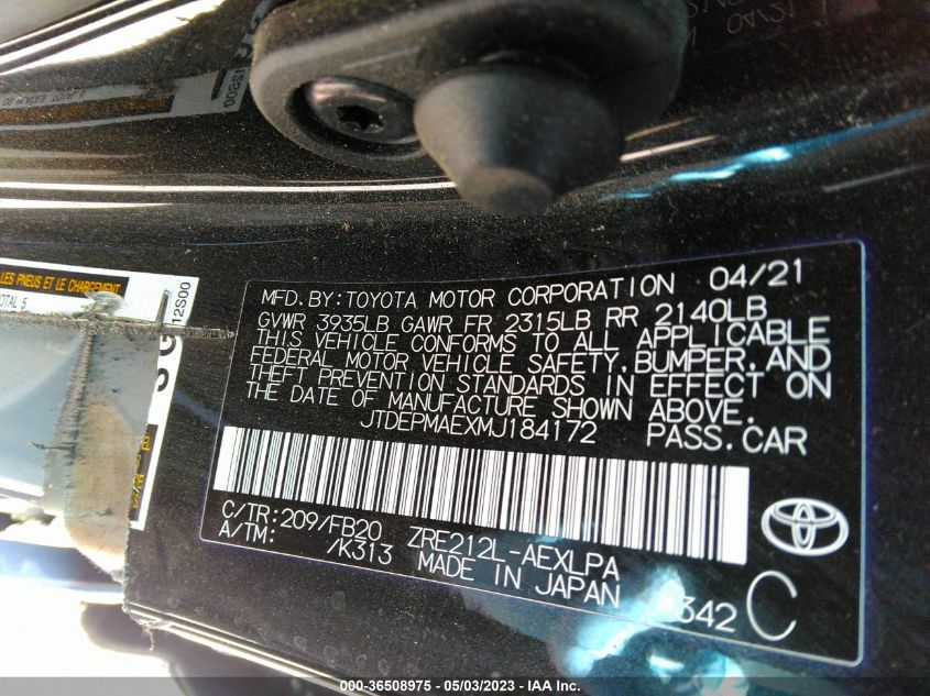 2021 TOYOTA COROLLA LE - JTDEPMAEXMJ184172
