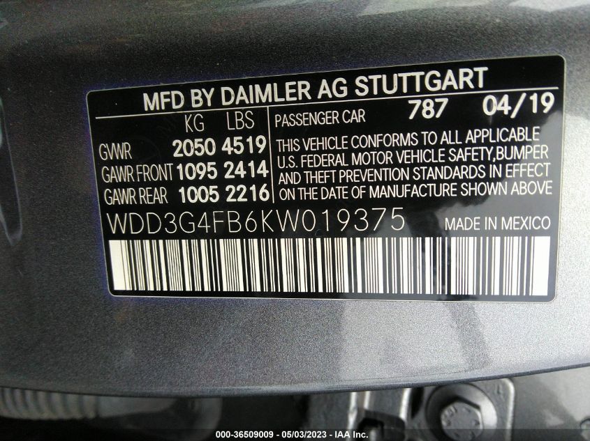 2019 MERCEDES-BENZ A-CLASS A 220 - WDD3G4FB6KW019375