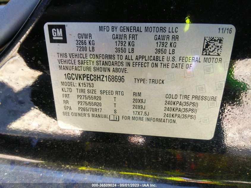 2017 CHEVROLET SILVERADO 1500 CUSTOM - 1GCVKPEC8HZ168696