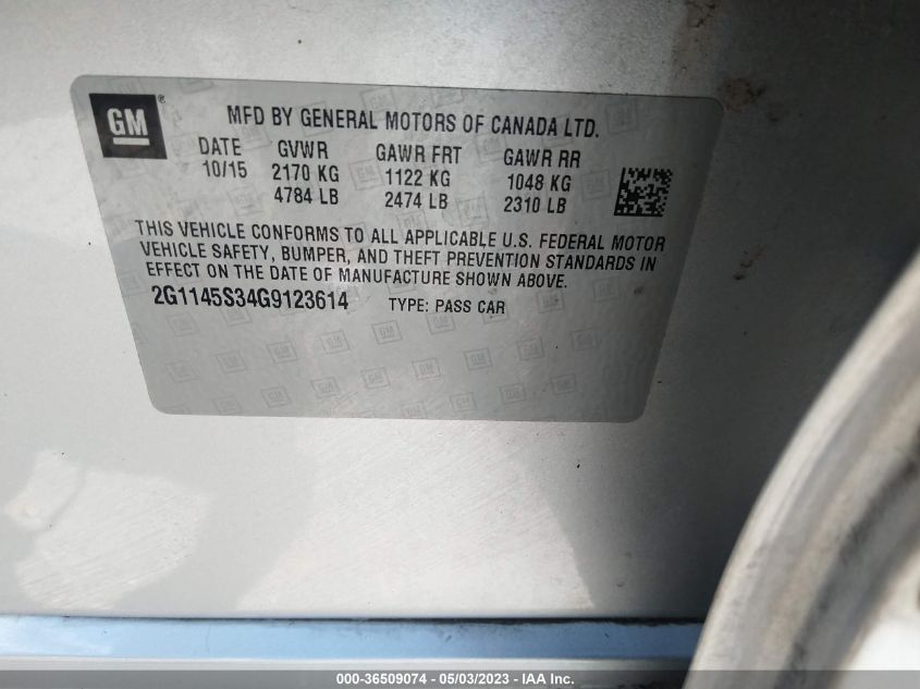 2016 CHEVROLET IMPALA LTZ - 2G1145S34G9123614