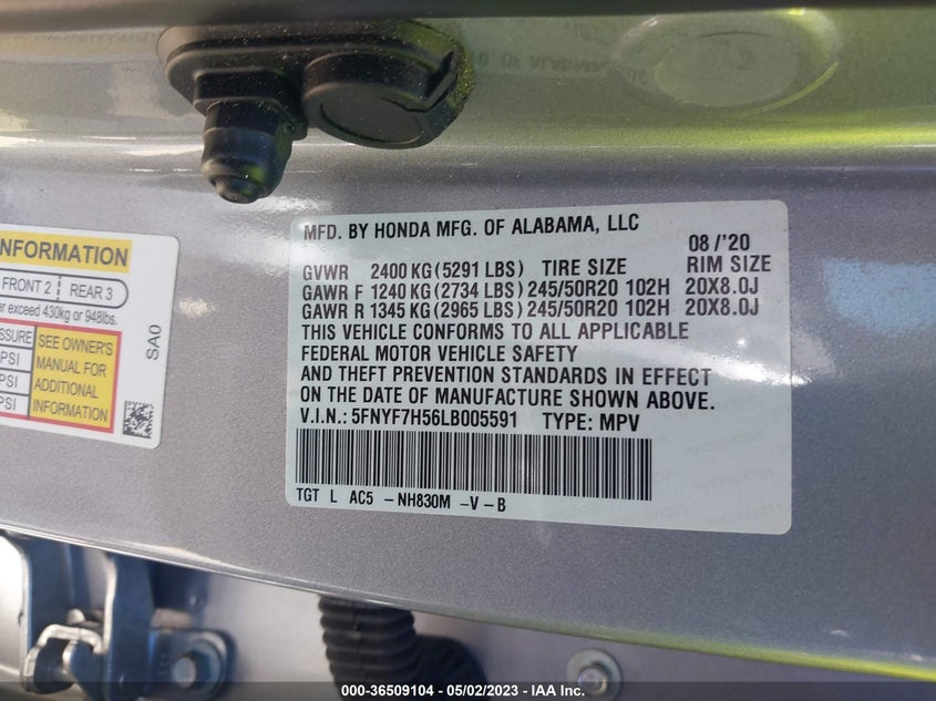 VIN 5FNYF7H56LB005591 2020 HONDA PASSPORT EX-L