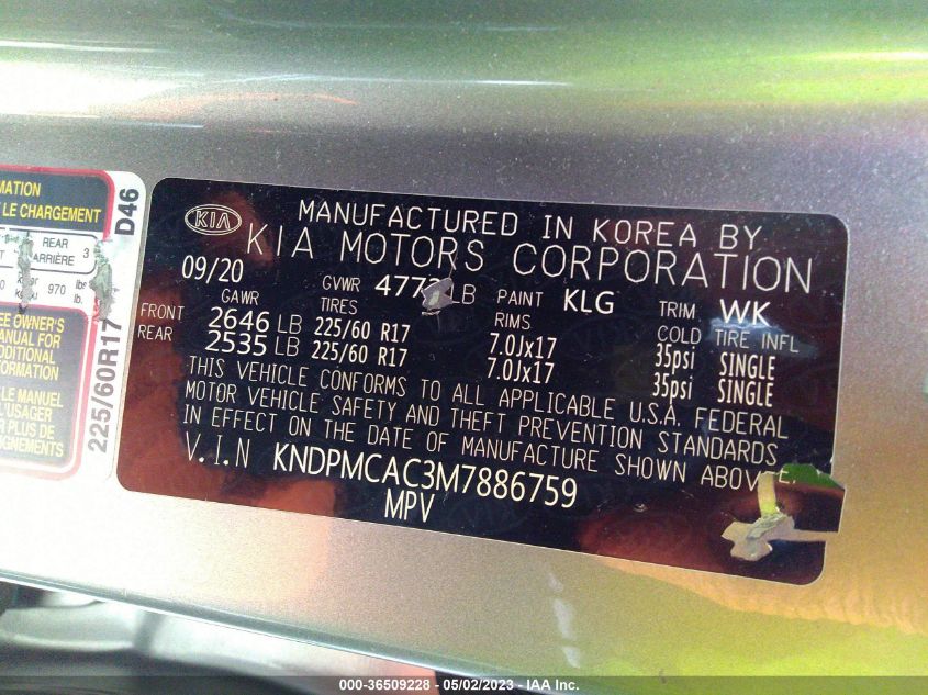 2021 KIA SPORTAGE LX - KNDPMCAC3M7886759