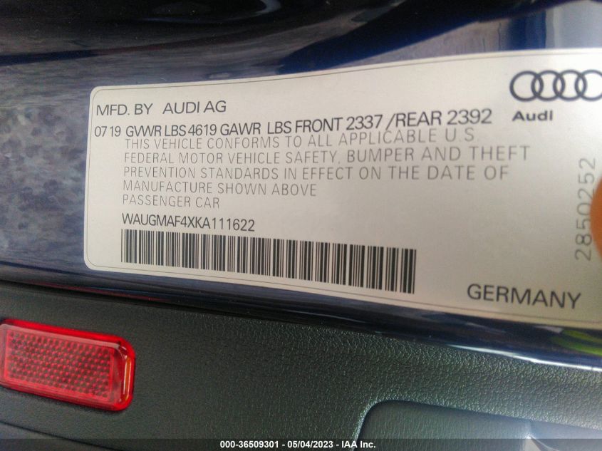 2019 AUDI A4 TITANIUM PREMIUM - WAUGMAF4XKA111622