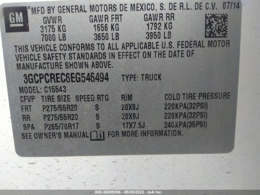 2014 CHEVROLET SILVERADO 1500 LT - 3GCPCREC6EG546494