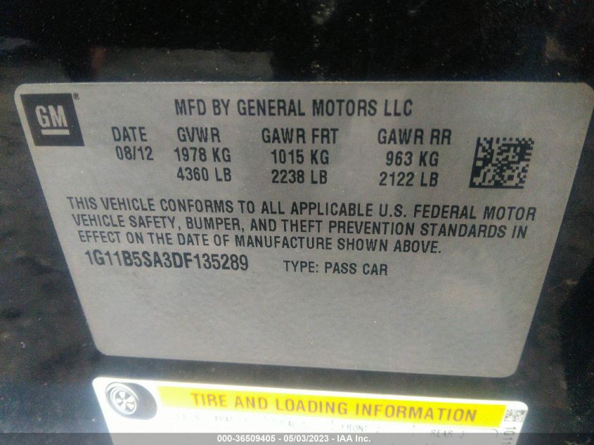 2013 CHEVROLET MALIBU LS - 1G11B5SA3DF135289