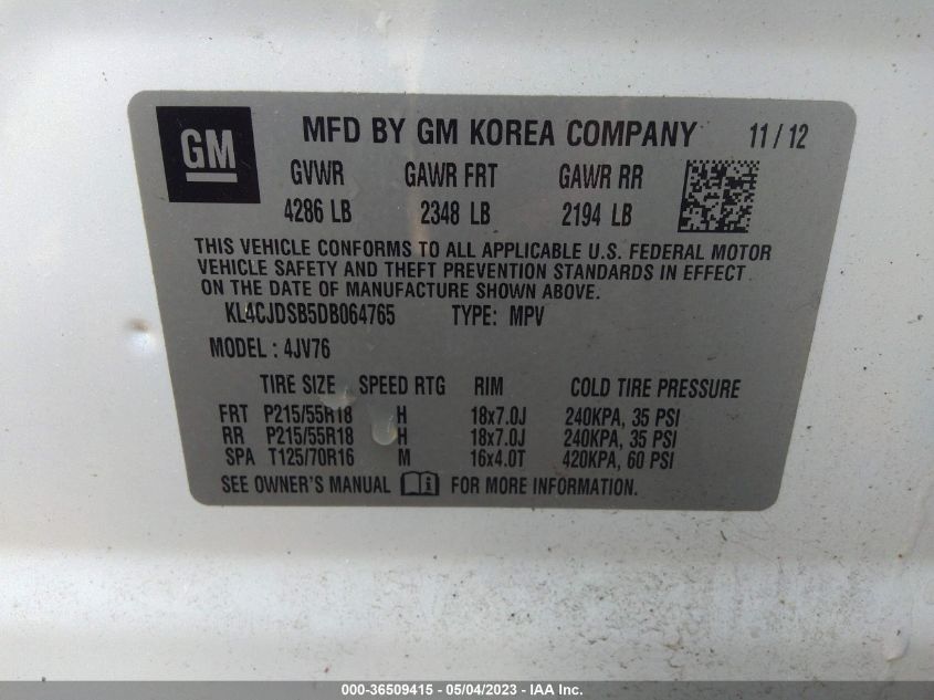 2013 BUICK ENCORE PREMIUM - KL4CJDSB5DB064765