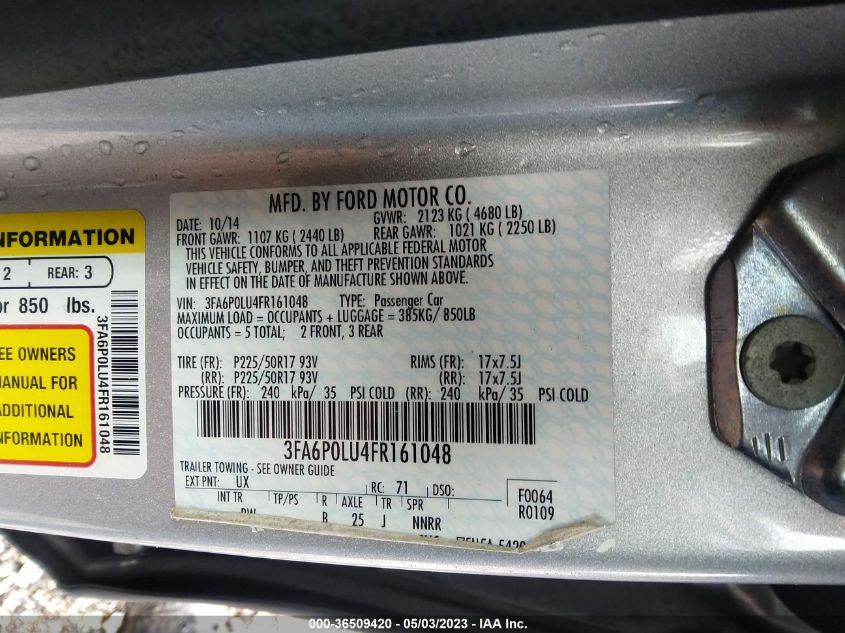 2015 FORD FUSION SE HYBRID - 3FA6P0LU4FR161048