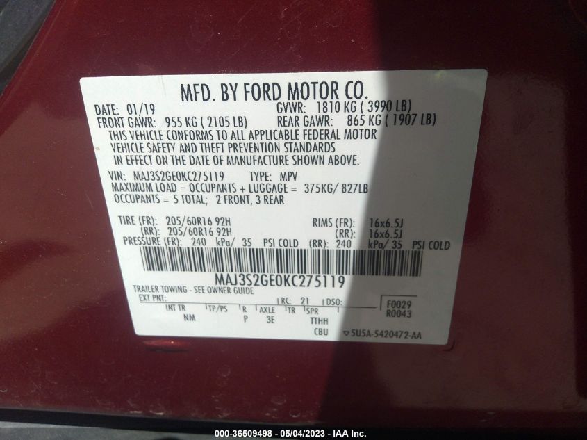 2019 FORD ECOSPORT SE - MAJ3S2GE0KC275119