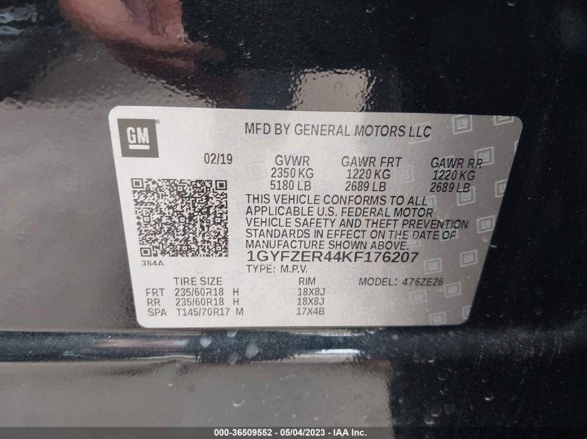 2019 CADILLAC XT4 FWD SPORT 1GYFZER44KF176207