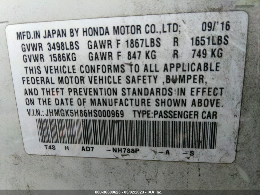 2017 HONDA FIT EX-L - JHMGK5H86HS000969