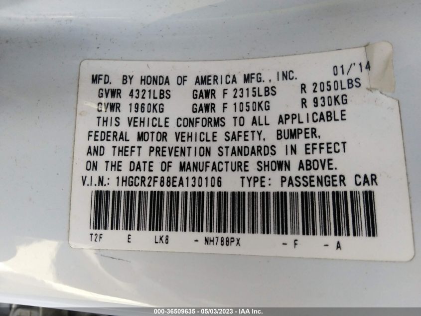 2014 HONDA ACCORD SEDAN EX-L - 1HGCR2F88EA130106