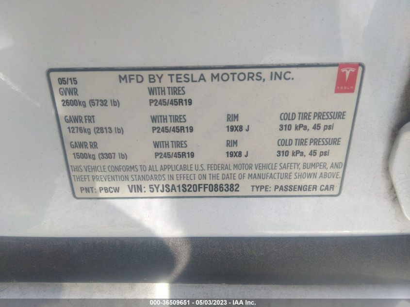 2015 TESLA MODEL S 85D/70D/90D/P90D - 5YJSA1S20FF086382