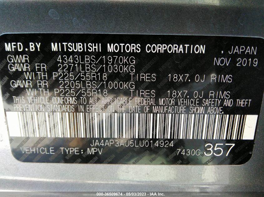 2020 MITSUBISHI OUTLANDER SPORT ES 2.0/SP 2.0 - JA4AP3AU5LU014924