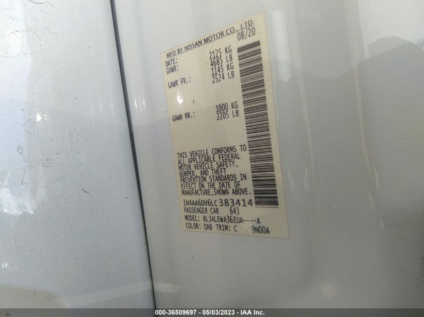 2020 NISSAN MAXIMA SL - 1N4AA6DV6LC383414