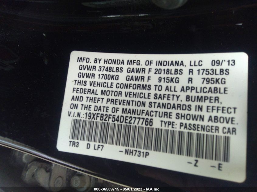 2013 HONDA CIVIC SDN LX - 19XFB2F54DE277766