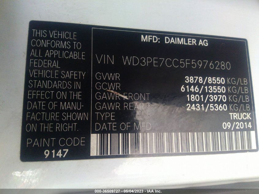 2015 MERCEDES-BENZ SPRINTER CARGO VANS - WD3PE7CC5F5976280