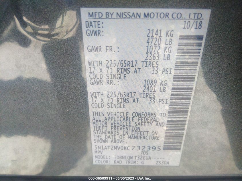 2019 NISSAN ROGUE SV - 5N1AT2MV0KC732395