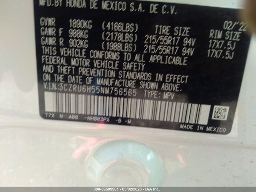 2022 HONDA HR-V EX - 3CZRU6H55NM756565