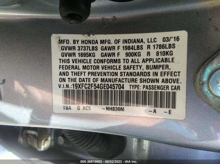 2016 HONDA CIVIC SEDAN LX - 19XFC2F54GE045704